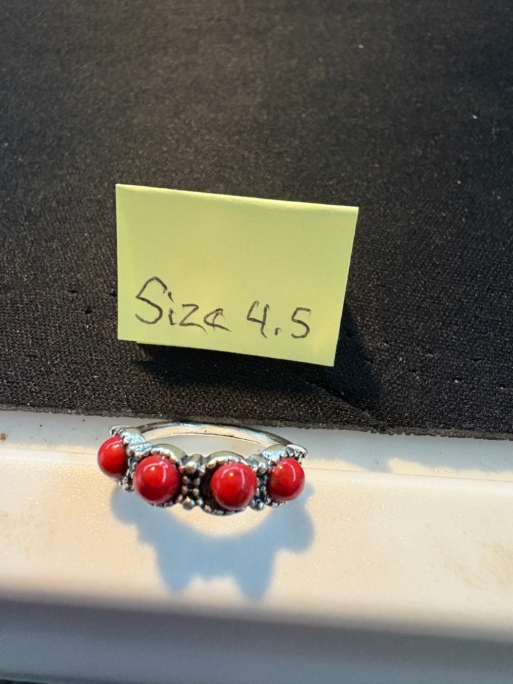 Silver Ring with Red Bead Accents - Size 4.5